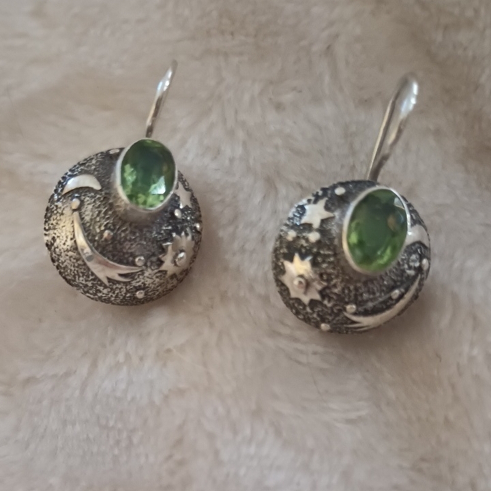 Silver and Green Gemstone Earrings